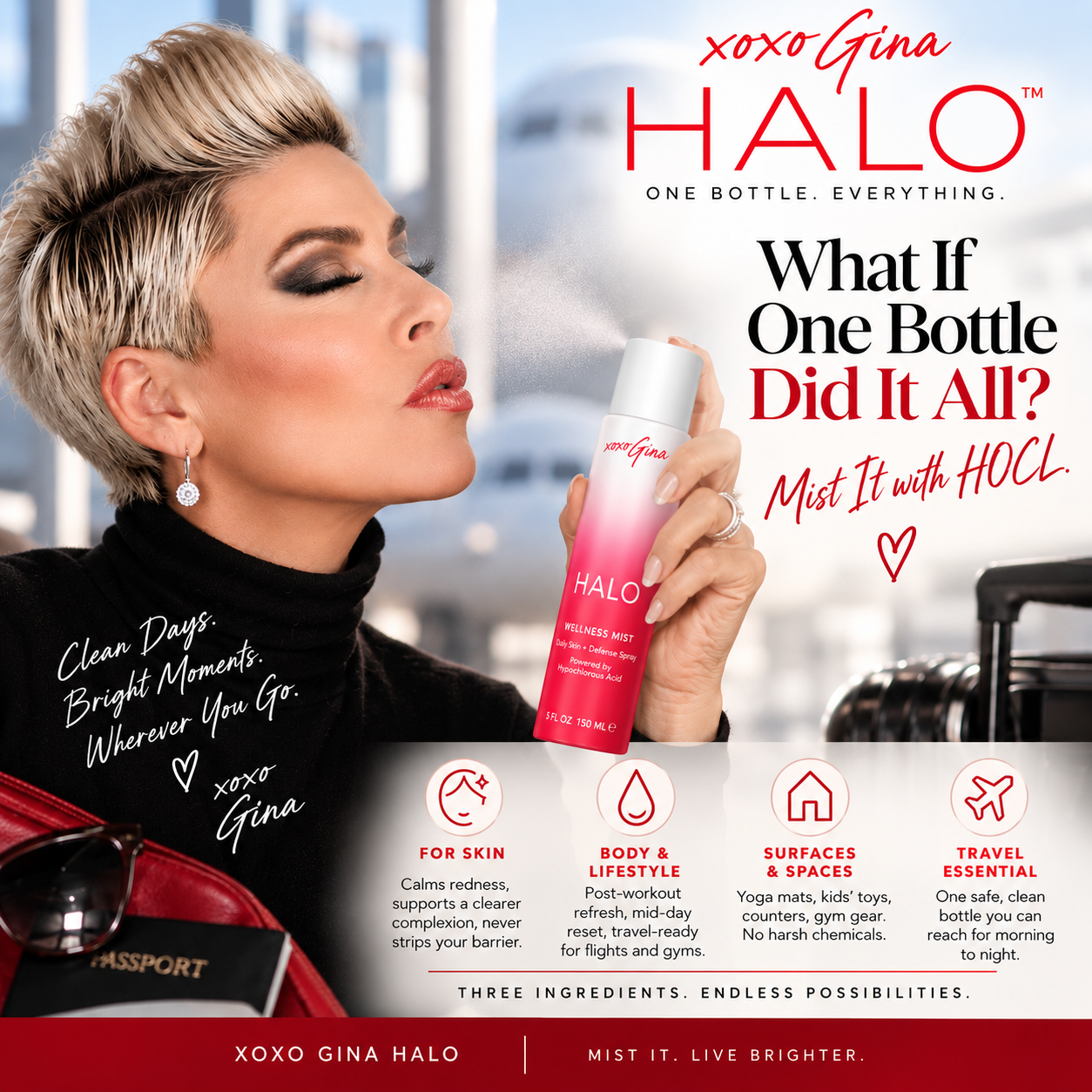 Founder Gina Rivera with Xoxo Gina HALO Wellness Mist